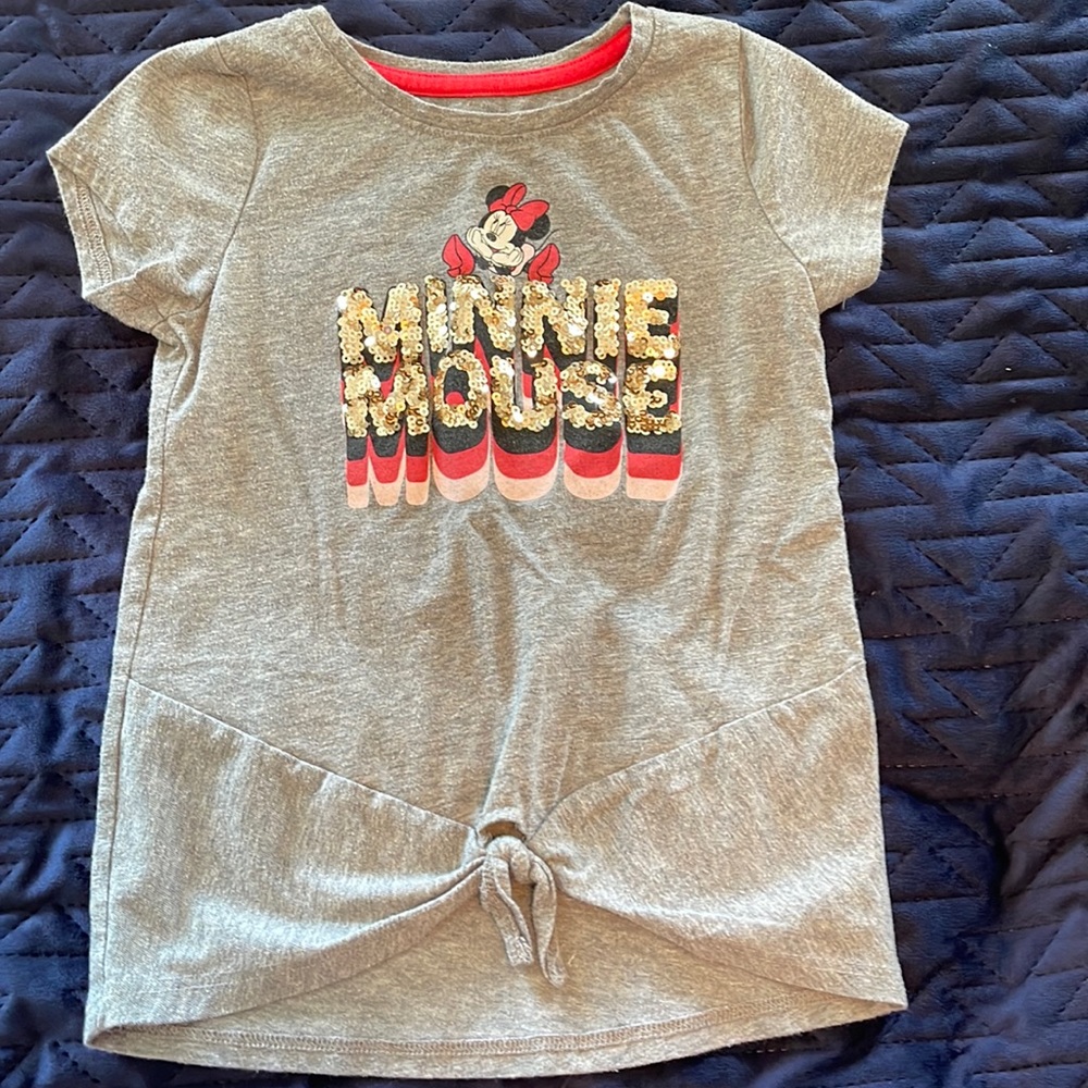 Minnie Mouse Tee with sequins and tie girls sz 5
